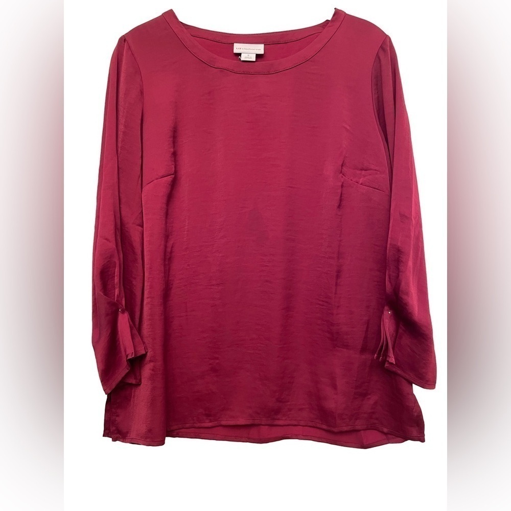 Liz Claiborne Beautiful Cranberry Blouse with Rare Pin Pleated Flare Sleeve NWT